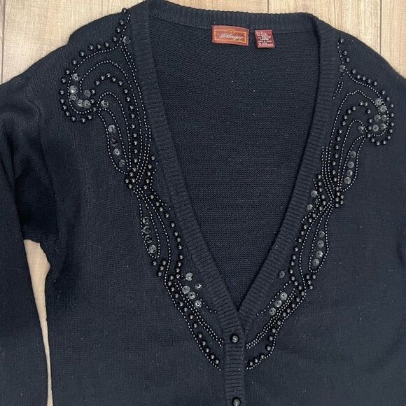 Worthington Vintage Black Silk/Angora/Lambswool Blend V-Neck Cardigan Sweater L - Picture 2 of 11
